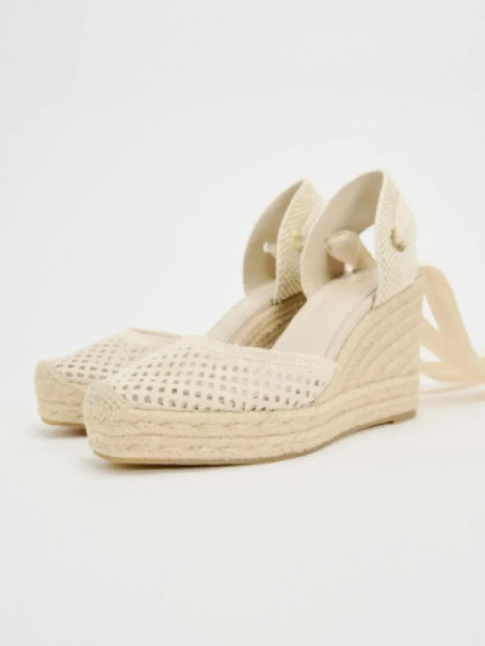 NWT Zara Woven Wedge Sandals Espadrille with Ankle Straps Size size 7 1/2 38
